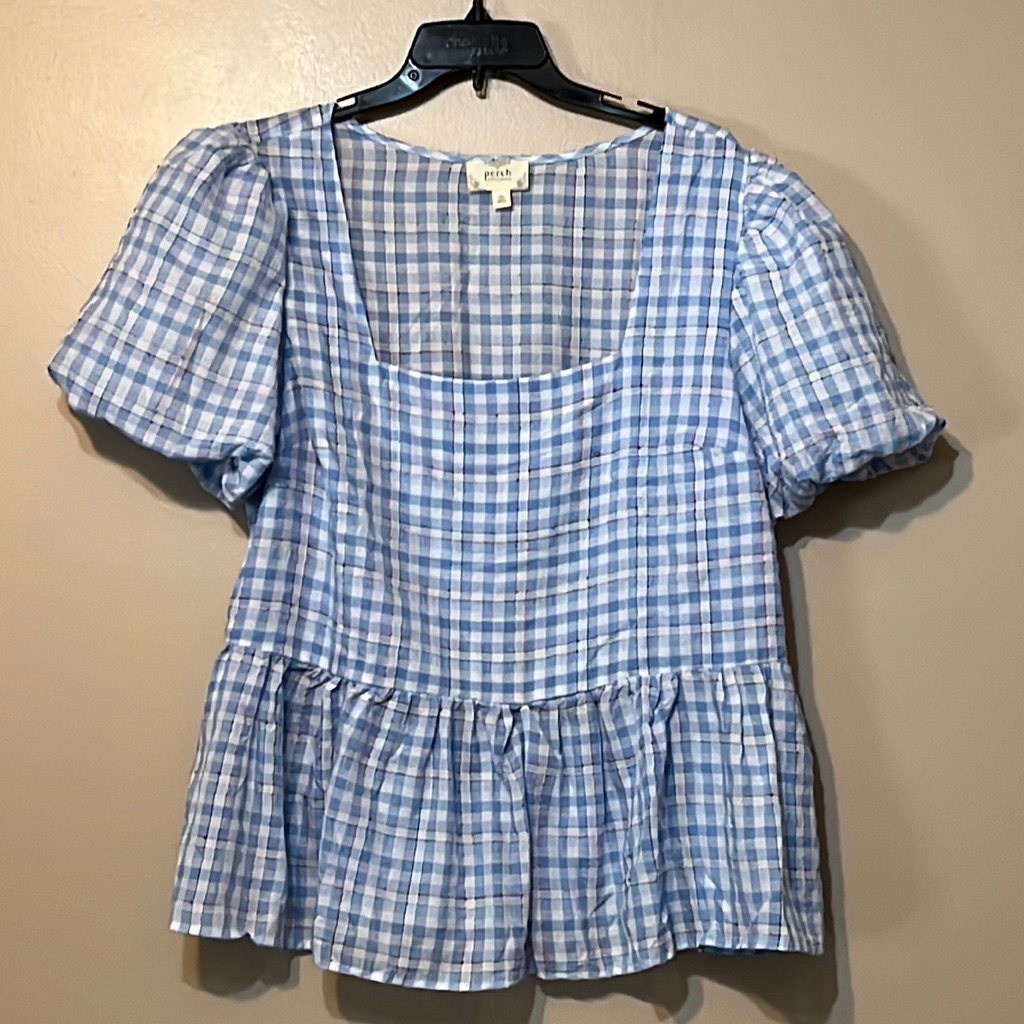 Perch By Blu Pepper Blue Peplum Top, 1x
